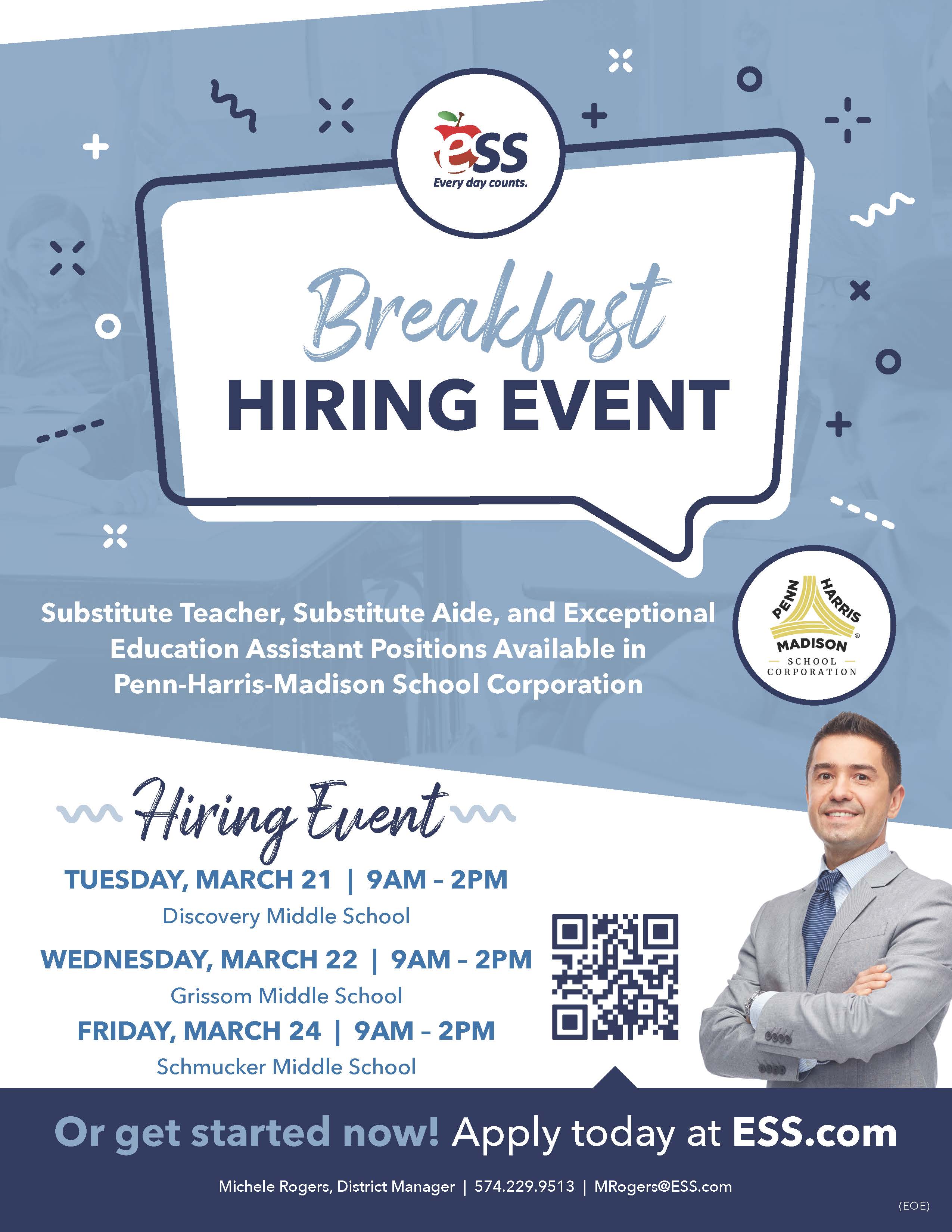 ESS Hiring Event at Discovery March 21 Discovery Middle School